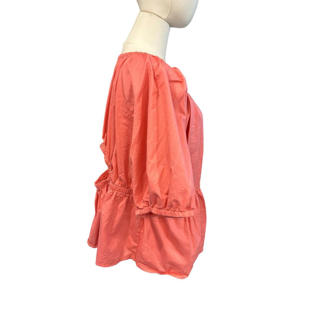 Old Navy Top Peasant Boho Summer SZ XL Coral Puffy Sleeves Peplum Relaxed Fit - Picture 10 of 10